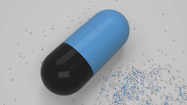 Beyaz arka plan üzerinde renkli ilaç kapsül. Tıbbi ya da eczane konsepti. 3D render illüstrasyon