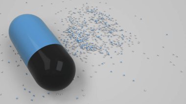 Beyaz arka plan üzerinde renkli ilaç kapsül. Tıbbi ya da eczane konsepti. 3D render illüstrasyon