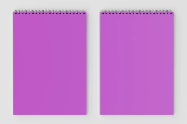 Caderno Violeta Branco Com Espiral Metálica Encadernada Sobre Fundo Branco — Fotografia de Stock