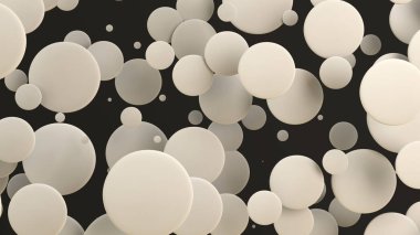 Rastgele büyüklükteki siyah arka plan üzerine beyaz diskler. Arka plan daire ile. Bulut çevrelerin duvar önünde. 3D render illüstrasyon
