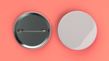 Kırmızı zemin üzerine beyaz boş rozeti. PIN düğmesini mockup. 3D render illüstrasyon