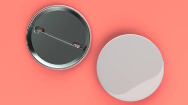 Kırmızı zemin üzerine beyaz boş rozeti. PIN düğmesini mockup. 3D render illüstrasyon