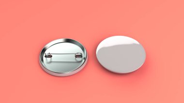 Kırmızı zemin üzerine beyaz boş rozeti. PIN düğmesini mockup. 3D render illüstrasyon