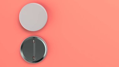 Kırmızı zemin üzerine beyaz boş rozeti. PIN düğmesini mockup. 3D render illüstrasyon