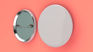 Kırmızı zemin üzerine beyaz boş rozeti. PIN düğmesini mockup. 3D render illüstrasyon