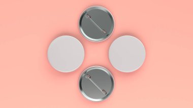 Kırmızı zemin üzerine beyaz boş rozeti. PIN düğmesini mockup. 3D render illüstrasyon