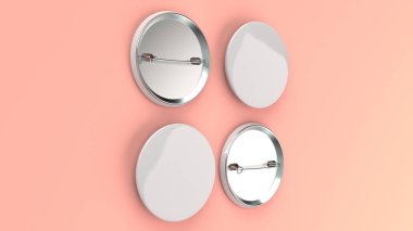 Kırmızı zemin üzerine beyaz boş rozeti. PIN düğmesini mockup. 3D render illüstrasyon