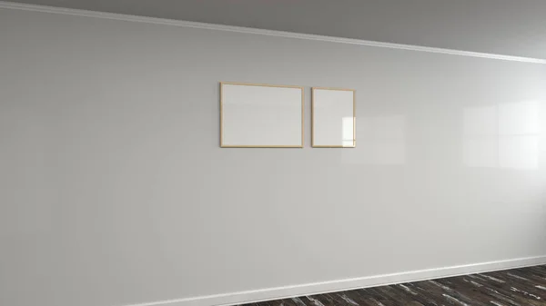 Blank White Poster Wooden Frame Wall Picture Photo Mockup Render — Stock Photo, Image