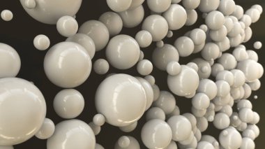 Rastgele büyüklükteki siyah arka plan üzerine beyaz küreler. Arka plan daire ile. Bulut çevrelerin duvar önünde. 3D render illüstrasyon