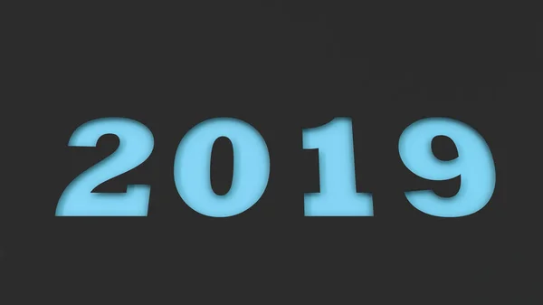 Číslo Modré 2019 Řez Černým Papírem Nový Rok 2019 Znamení — Stock fotografie