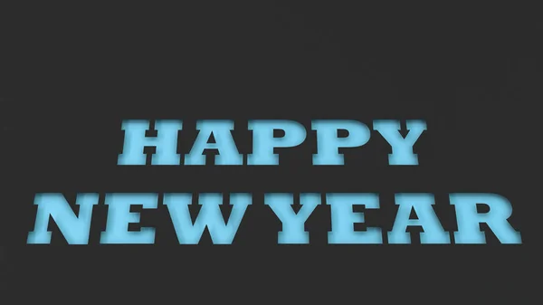 Blue Happy Palabras Año Nuevo Cortadas Papel Negro Ilustración Representación — Foto de Stock