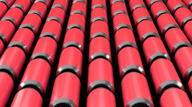 Siyah arka plan üzerine RAWs kırmızı soda kutular. İçecek mockup. Bira veya içecek teneke paketi. 3D render illüstrasyon