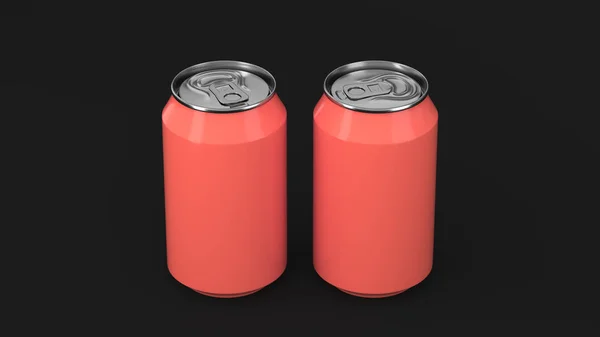 Two Small Red Aluminum Soda Cans Mockup Black Background Tin — Stock Photo, Image