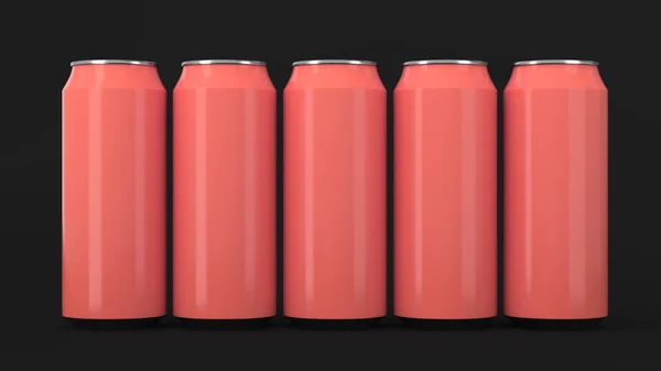 Grandes Pequenas Latas Refrigerante Vermelho Duas Raws Sobre Fundo Preto — Fotografia de Stock