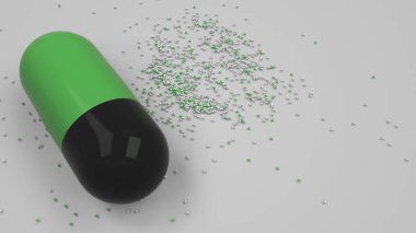 Beyaz arka plan üzerinde renkli ilaç kapsül. Tıbbi ya da eczane konsepti. 3D render illüstrasyon