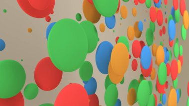 Renkli yuvarlak yüzey-in beyaz arka plan üzerinde rasgele boyutu. Arka plan daire ile. Bulut çevrelerin duvar önünde. 3D render illüstrasyon