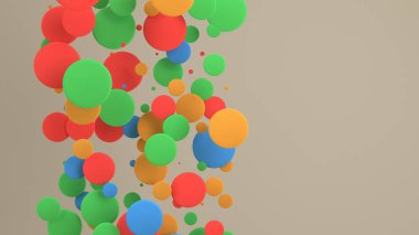 Renkli yuvarlak yüzey-in beyaz arka plan üzerinde rasgele boyutu. Arka plan daire ile. Bulut çevrelerin duvar önünde. 3D render illüstrasyon