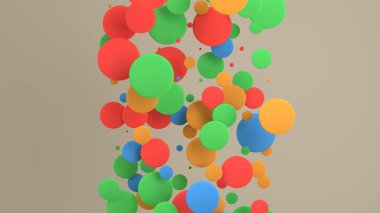 Renkli yuvarlak yüzey-in beyaz arka plan üzerinde rasgele boyutu. Arka plan daire ile. Bulut çevrelerin duvar önünde. 3D render illüstrasyon