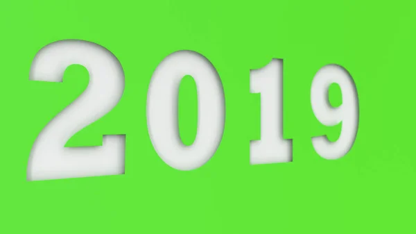Número Branco 2019 Cortado Papel Verde 2019 Sinal Ano Novo — Fotografia de Stock
