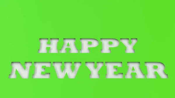 Bianco Felice Anno Nuovo Parole Tagliate Carta Verde Illustrazione Rendering — Foto Stock