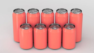 Büyük ve küçük kırmızı soda ayakta beyaz arka plan üzerinde iki raws kutular. İçecek mockup. Bira veya içecek teneke paketi. 3D render illüstrasyon