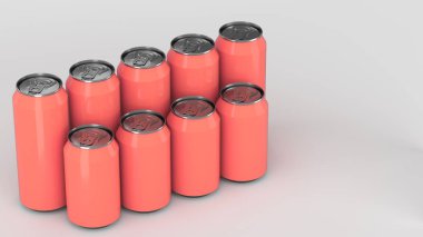 Büyük ve küçük kırmızı soda ayakta beyaz arka plan üzerinde iki raws kutular. İçecek mockup. Bira veya içecek teneke paketi. 3D render illüstrasyon