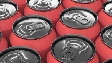 Beyaz arka plan üzerinde büyük kırmızı soda kutular. İçecek mockup. Bira veya içecek teneke paketi. 3D render illüstrasyon