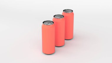 Beyaz zemin üzerine kırmızı soda kutular, ham. İçecek mockup. Bira veya içecek teneke paketi. 3D render illüstrasyon