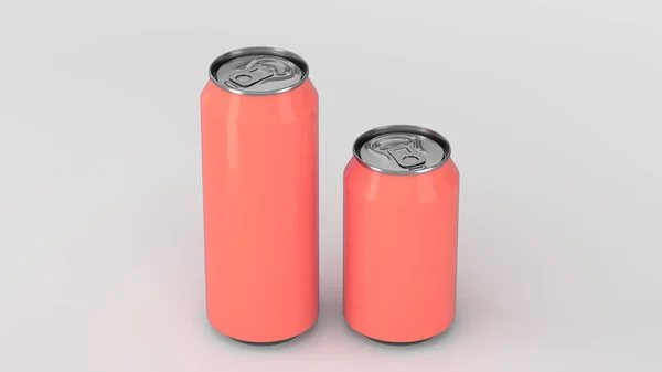 Grandes Pequeños Latas Soda Aluminio Rojo Maqueta Sobre Fondo Blanco — Foto de Stock