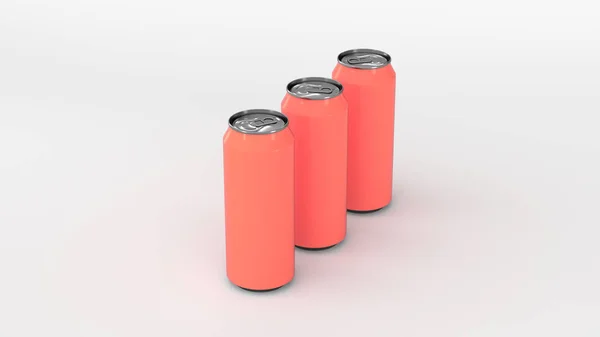 Raw Rode Frisdrank Blikjes Witte Achtergrond Drank Mockup Tin Pakket — Stockfoto