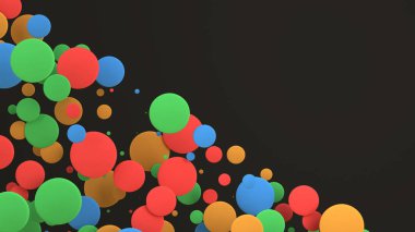 Renkli yuvarlak yüzey-in siyah arka plan üzerine rastgele boyutu. Arka plan daire ile. Bulut çevrelerin duvar önünde. 3D render illüstrasyon