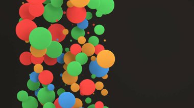 Renkli yuvarlak yüzey-in siyah arka plan üzerine rastgele boyutu. Arka plan daire ile. Bulut çevrelerin duvar önünde. 3D render illüstrasyon