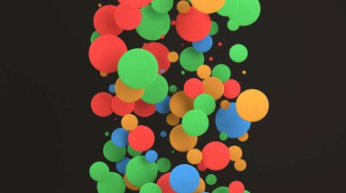 Renkli yuvarlak yüzey-in siyah arka plan üzerine rastgele boyutu. Arka plan daire ile. Bulut çevrelerin duvar önünde. 3D render illüstrasyon