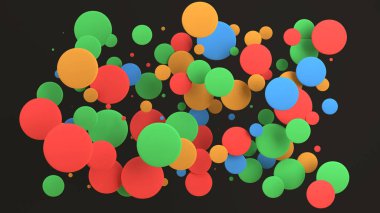 Renkli yuvarlak yüzey-in siyah arka plan üzerine rastgele boyutu. Arka plan daire ile. Bulut çevrelerin duvar önünde. 3D render illüstrasyon