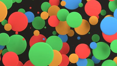 Renkli yuvarlak yüzey-in siyah arka plan üzerine rastgele boyutu. Arka plan daire ile. Bulut çevrelerin duvar önünde. 3D render illüstrasyon