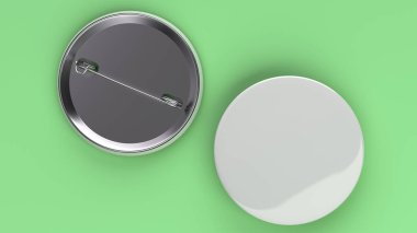 Yeşil arka plan boş beyaz rozet. PIN düğmesini mockup. 3D render illüstrasyon