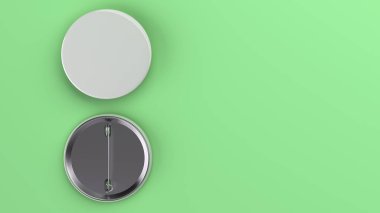 Yeşil arka plan boş beyaz rozet. PIN düğmesini mockup. 3D render illüstrasyon