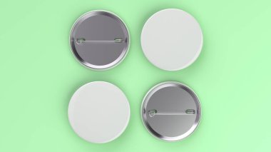 Yeşil arka plan boş beyaz rozet. PIN düğmesini mockup. 3D render illüstrasyon