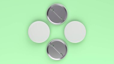 Yeşil arka plan boş beyaz rozet. PIN düğmesini mockup. 3D render illüstrasyon
