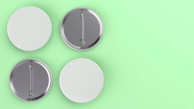 Yeşil arka plan boş beyaz rozet. PIN düğmesini mockup. 3D render illüstrasyon