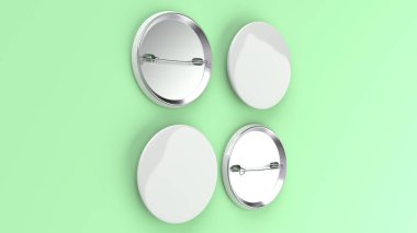 Yeşil arka plan boş beyaz rozet. PIN düğmesini mockup. 3D render illüstrasyon