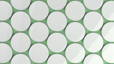 Yeşil arka plan boş beyaz rozet. PIN düğmesini mockup. 3D render illüstrasyon