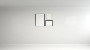 Boş beyaz poster duvara renkli çerçeve içinde. Resim ya da fotoğraf mockup. 3D render illüstrasyon