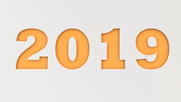 Oranye 2019 Dipotong Dalam Kertas Putih Tahun Baru 2019 Ilustrasi — Stok Foto