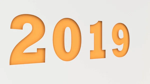 Turuncu 2019 Numarası Beyaz Kağıt Kesti 2019 Yeni Yıl Işareti — Stok fotoğraf
