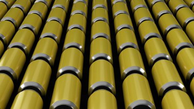 Siyah zemin üzerine sarı gazoz RAWs kutular. İçecek mockup. Bira veya içecek teneke paketi. 3D render illüstrasyon