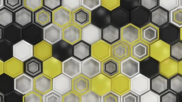Abstrakter Hintergrund Aus Schwarzen Weißen Und Gelben Sechsecken Auf Weißem — Stockfoto
