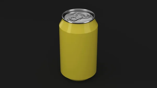Puste Małe Żółte Aluminium Soda Może Makieta Czarnym Tle Cyna — Zdjęcie stockowe
