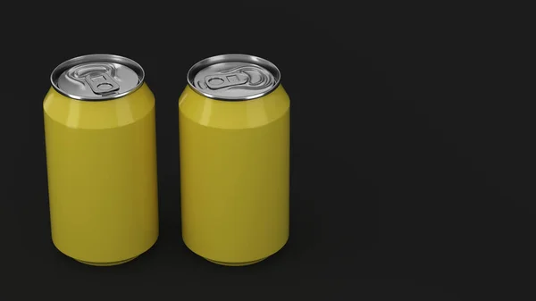 노란색 알루미늄 음료수 배경에 음료의 패키지입니다 렌더링 — 스톡 사진