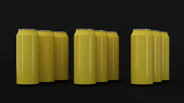 Сырая Желтая Банка Содовой Черном Фоне Макет Напитка Пакет Пива — стоковое фото